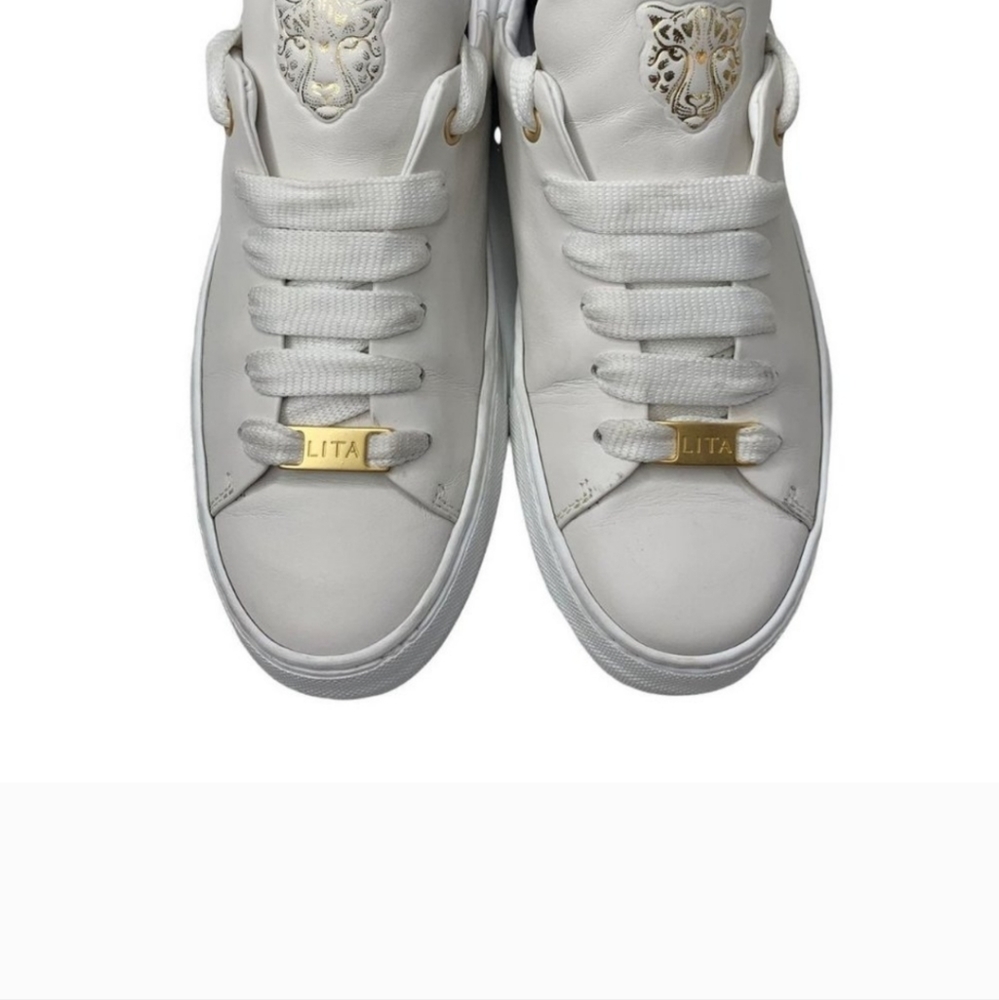 Lita Ivory Leather Fashion Sneakers Leopard Face